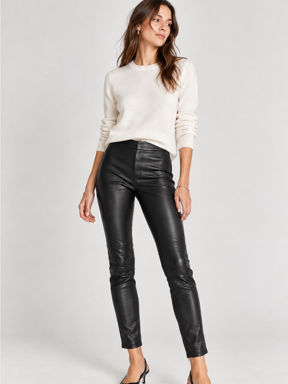 Theory Bristol Black Lambskin Leather Riding Pants Ankle Zip Size 4